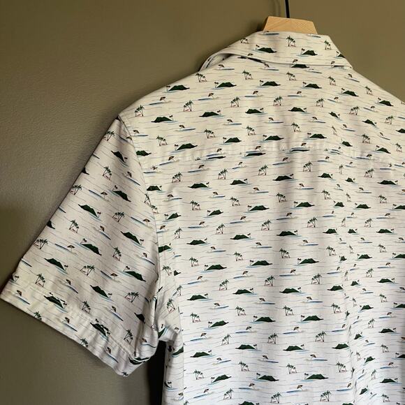 BUGATCHI Milo Island Print OoohCotton Short Sleeve Shirt Size‎ Medium Polo Golf - Picture 14 of 16